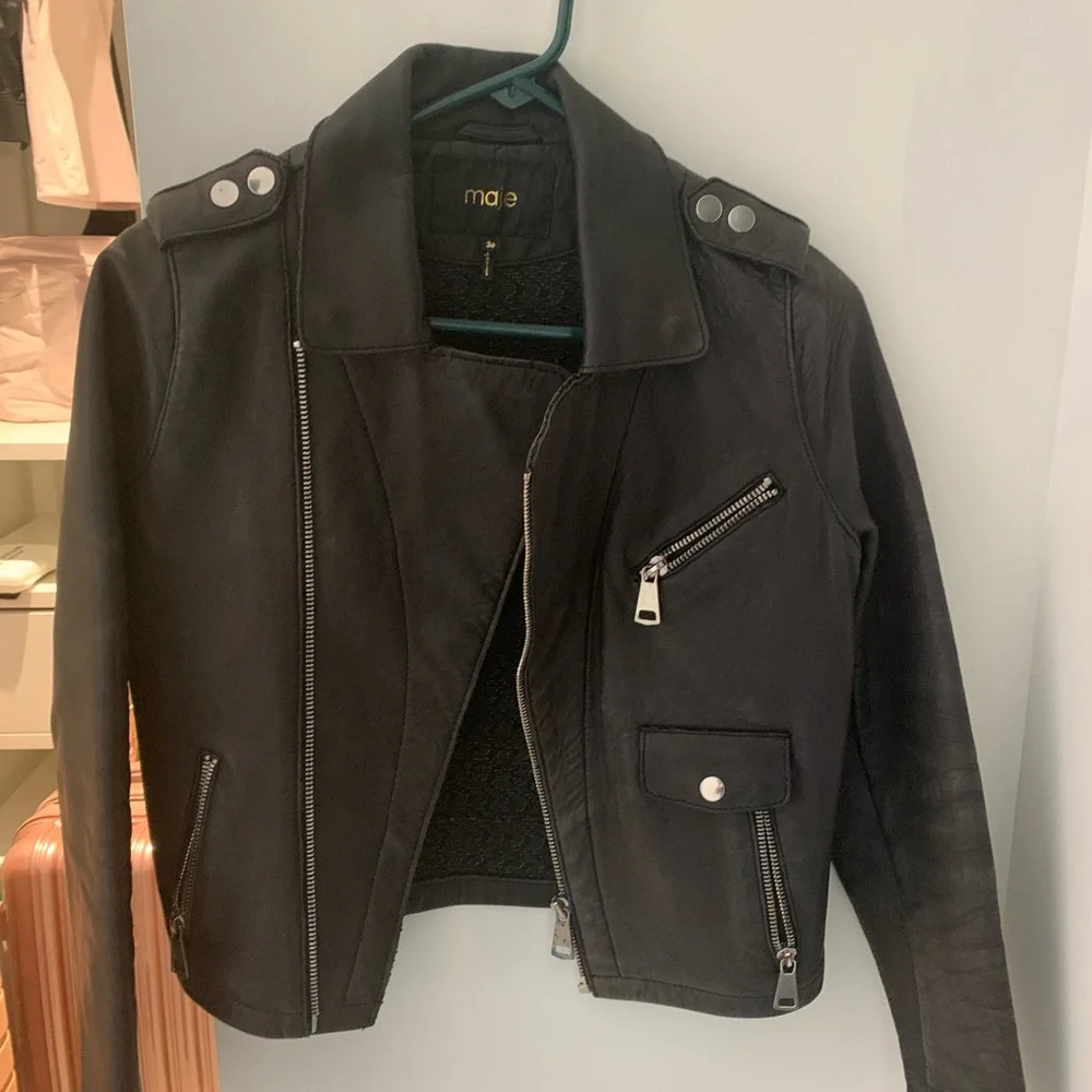 Maje Black Lamb Leather Biker Jacket Small Sz 36 - Picture 6 of 10